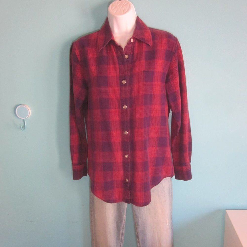 Guess Jeans Womens Size S VINTAGE Purple Plaid Long Sleeve Button Up Cotton Top